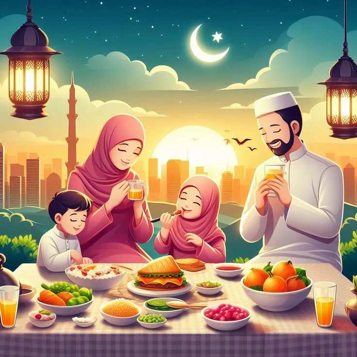 Person raising hands in prayer before breaking the fast during Ramadan with dates and water following the Sunnah.